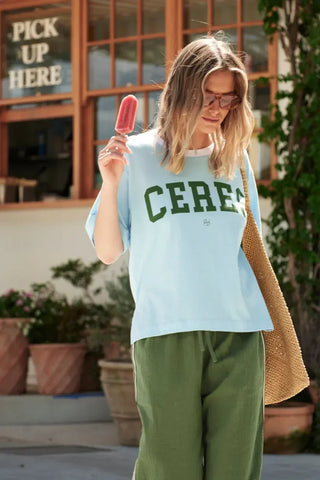 Stevie Slouchy Tee - Fresh Blue/Basil Varsity