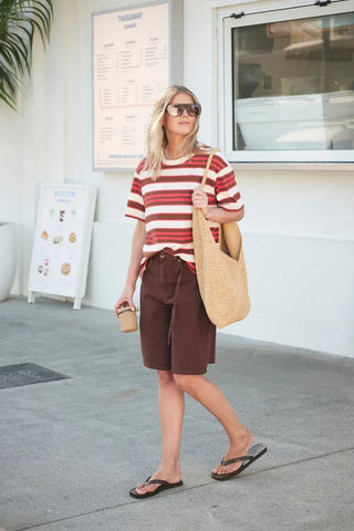 Stevie Slouchy Tee - Heritage Red/Toffee Stripe