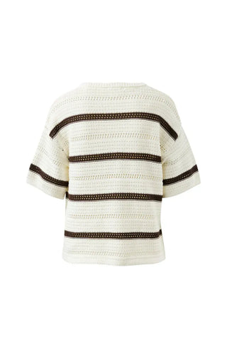Nellie Boxy Knit Tee - Milk/Brunette Wide Stripe