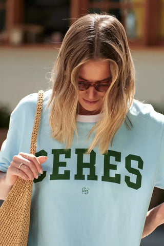 Stevie Slouchy Tee - Fresh Blue/Basil Varsity