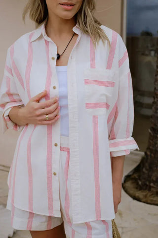 Peta Oversized Shirt - Variegated Red Stripe