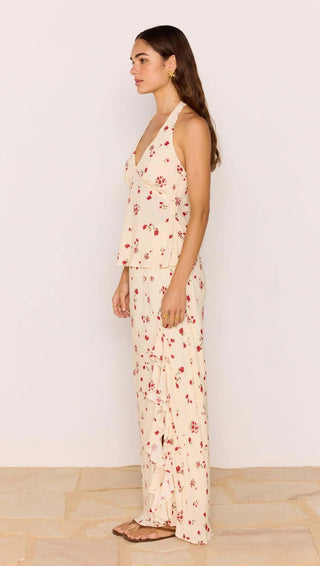 Red & Cream Floral Ruffle Bias Maxi Skirt Clemence Ruffle Bias Skirt