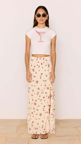 Red & Cream Floral Ruffle Bias Maxi Skirt Clemence Ruffle Bias Skirt