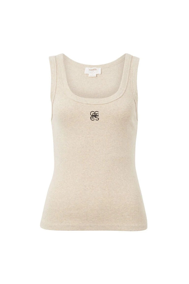 Ceres Life Monogram in Oatmeal |  Contour Rib Scoop Tank