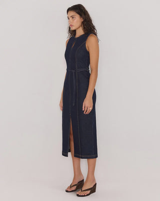 Raya Denim Belted Midi Dress