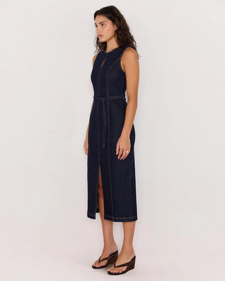 Raya Denim Belted Midi Dress