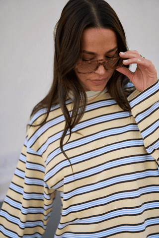 Beau Long Sleeve Slouchy Tee - New Butter/Brunette Stripe
