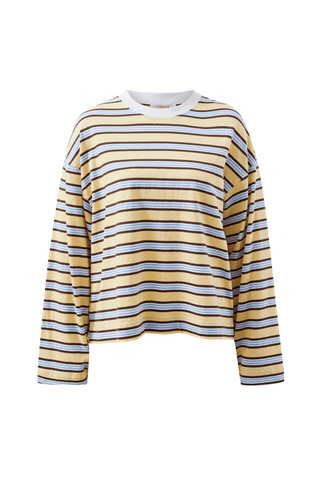 Beau Long Sleeve Slouchy Tee - New Butter/Brunette Stripe