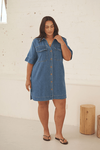 Bonnie Relaxed Shirt Dress - Fresh Indigo