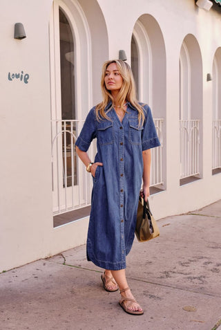 Sloane Short Sleeve Midi Dress - True Indigo