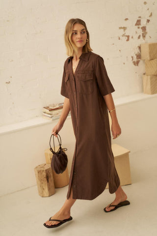 Sloane Short Sleeve Midi Dress - Chocolate