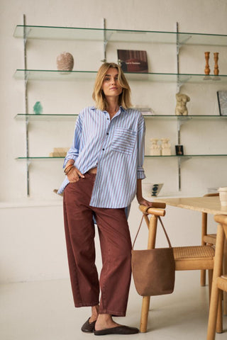 Peta Oversized Shirt - Sky Blue/Burgundy Stripe