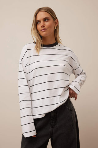 Scout Slouchy Long Sleeve Tee - White/Phantom Fine Stripe