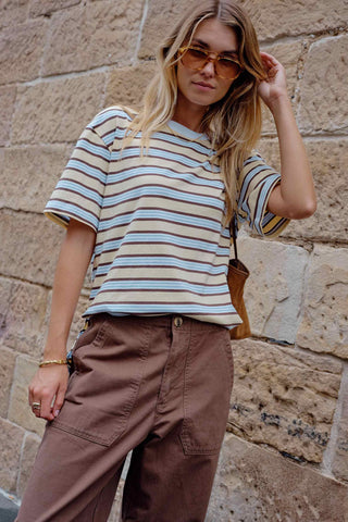 Stevie Slouchy Tee - New Butter/Brunette Stripe