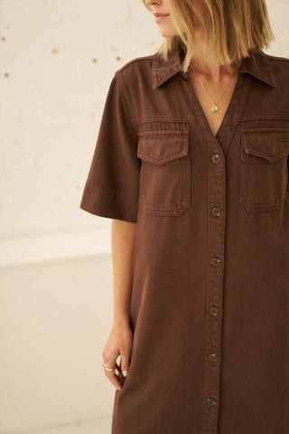 Sloane Short Sleeve Midi Dress - Chocolate