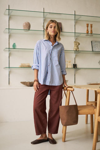 Peta Oversized Shirt - Sky Blue/Burgundy Stripe