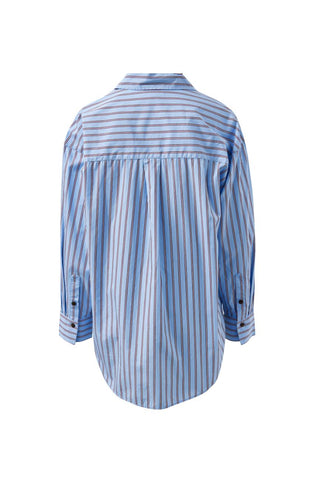 Peta Oversized Shirt - Sky Blue/Burgundy Stripe