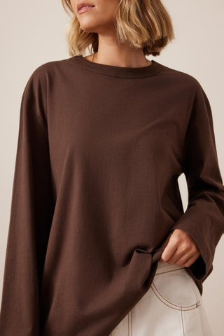 Finn Oversized Long Sleeve Tee - Chocolate