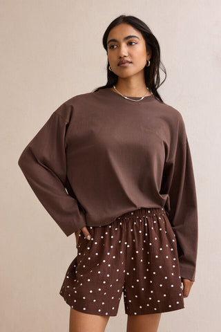 Beau Long Sleeve Slouchy Tee - Brunette