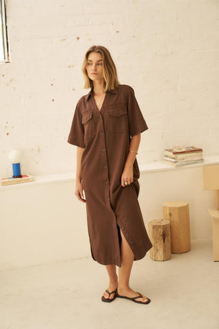 Sloane Short Sleeve Midi Dress - Chocolate