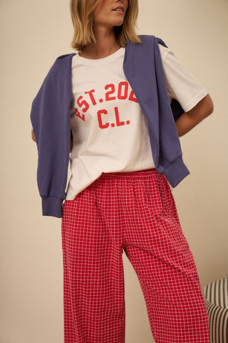 The Lounge Pant - Textured Red Check