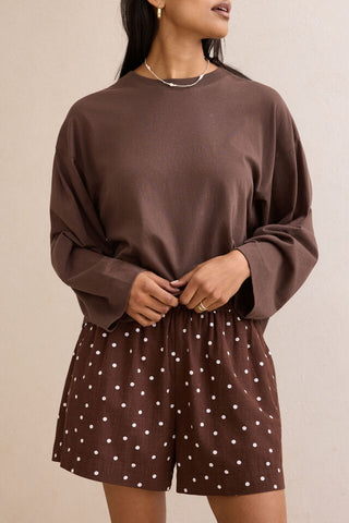 Beau Long Sleeve Slouchy Tee - Brunette