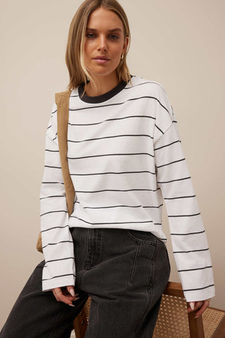 Scout Slouchy Long Sleeve Tee - White/Phantom Fine Stripe