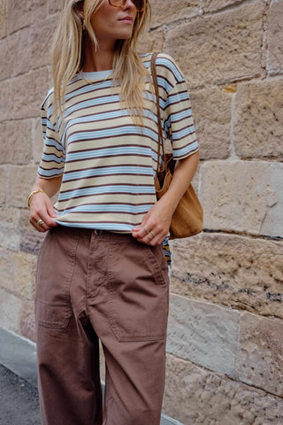 Stevie Slouchy Tee - New Butter/Brunette Stripe