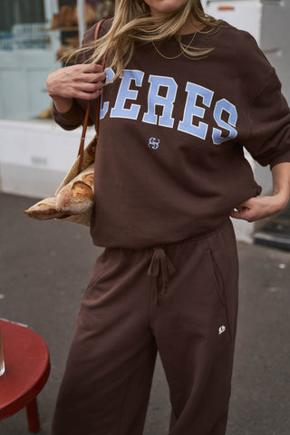 Isla Oversized Slouchy Crew - Brunette Brown/Buff/Sky Blue Heritage Logo