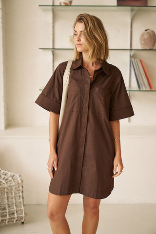 Sara Mini Shirt Dress - Bitter Choc