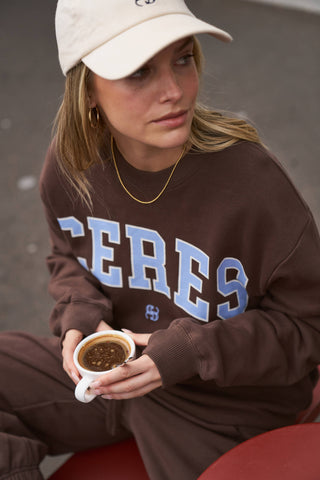 Isla Oversized Slouchy Crew - Brunette Brown/Buff/Sky Blue Heritage Logo