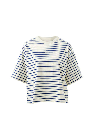 Phoebe Premium Tee - Milk/Prussian Blue Stripe