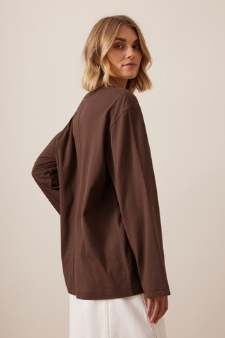 Finn Oversized Long Sleeve Tee - Chocolate