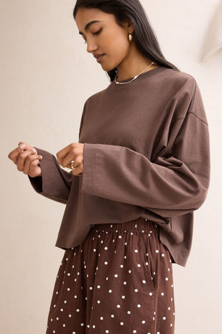 Beau Long Sleeve Slouchy Tee - Brunette