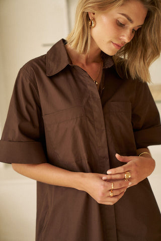 Sara Mini Shirt Dress - Bitter Choc