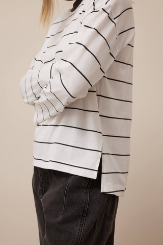 Scout Slouchy Long Sleeve Tee - White/Phantom Fine Stripe