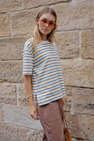 Stevie Slouchy Tee - New Butter/Brunette Stripe