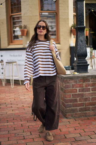 Beau Long Sleeve Slouchy Tee - Cocoa/Sky/Blue/Stripe