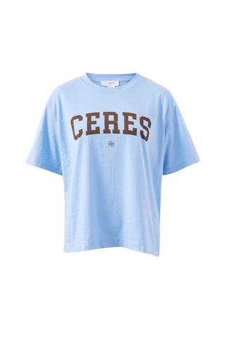 Stevie Slouchy Tee - Powder Blue/Chocolate Varsity