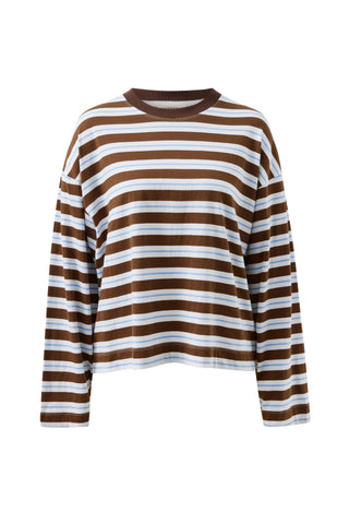 Beau Long Sleeve Slouchy Tee - Cocoa/Sky/Blue/Stripe