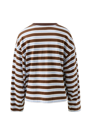 Beau Long Sleeve Slouchy Tee - Cocoa/Sky/Blue/Stripe