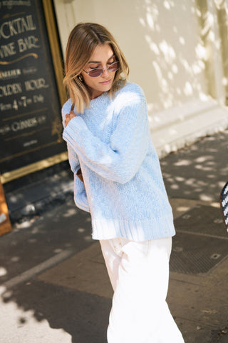 Sage Chunky Knit Crew - Sky Blue