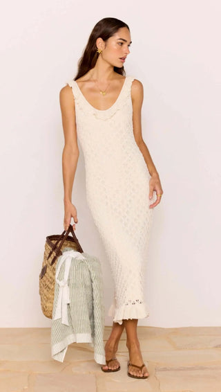Sabine White Pointelle Knit Midi Dress