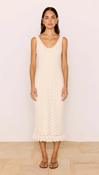 Sabine White Pointelle Knit Midi Dress