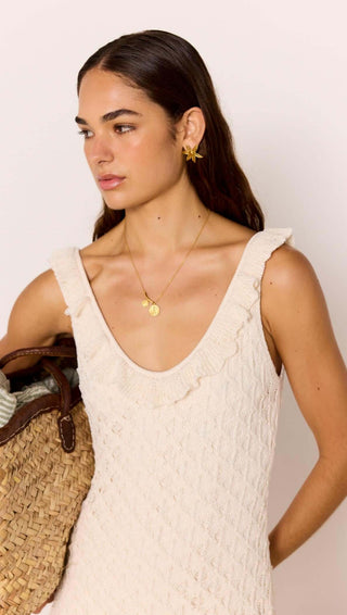 Sabine White Pointelle Knit Midi Dress