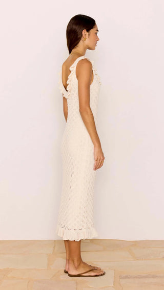 Sabine White Pointelle Knit Midi Dress