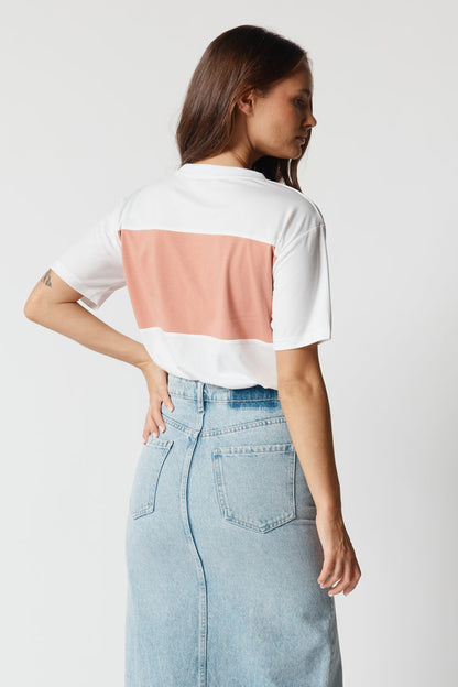 BF Friendly Dual Panel Embroidered Tee - White /  Rose