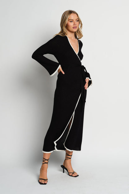 Nadine Knit Wrap Dress - Black / White