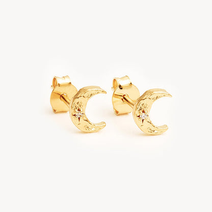 Waning Crescent Stud Earrings - Gold