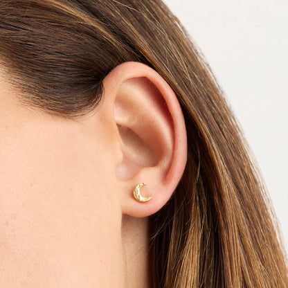 Waning Crescent Stud Earrings - Gold